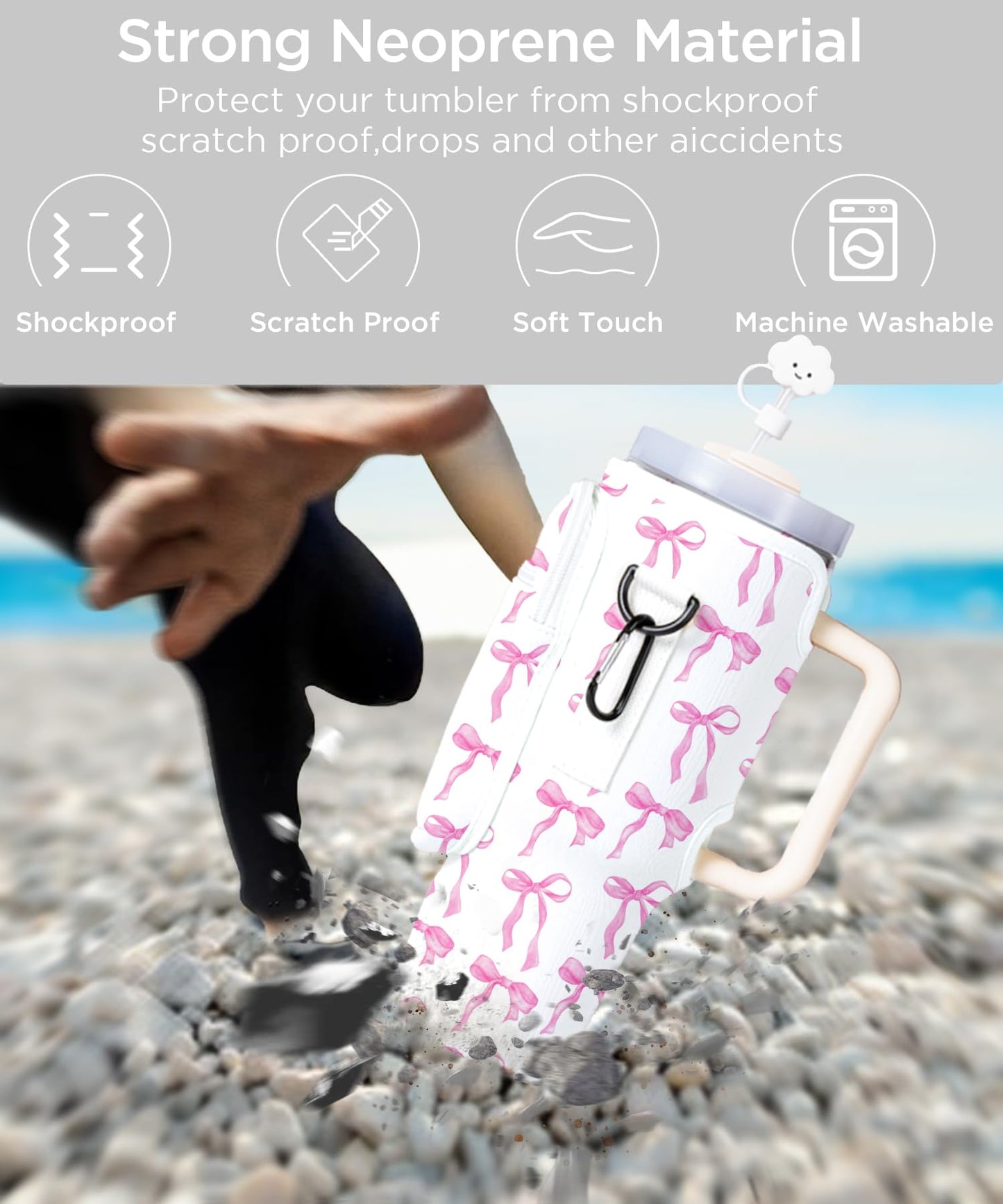 dabria Water Bottle Carrier Bag with Phone Pocket for Stanley 40/30 oz Tumbler Neoprene Water Bottle Holder Pouch with Adjustable Strap Bollus with Straw Cover for Stanley Cup Accessories (40OZ)