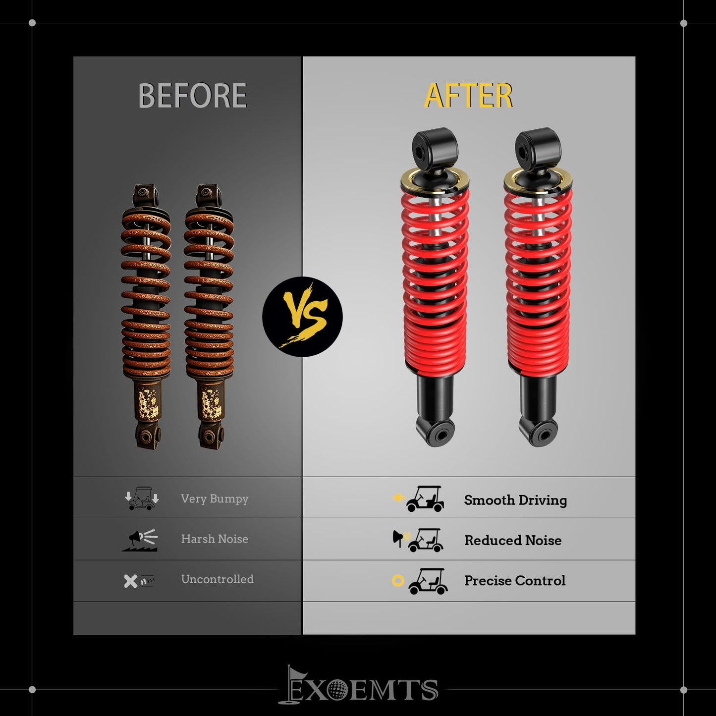 EXOEMTS Rear Shock Absorbers for Yamaha Golf Cart, Heavy Duty Golf Cart Rear Shocks with Springs, Fit G14 G16 G19 G20 G22 G29 Gas & Electric 1995-Up, Replace OEM JN4-F2210-00, JN3-F2210-00 (Red)