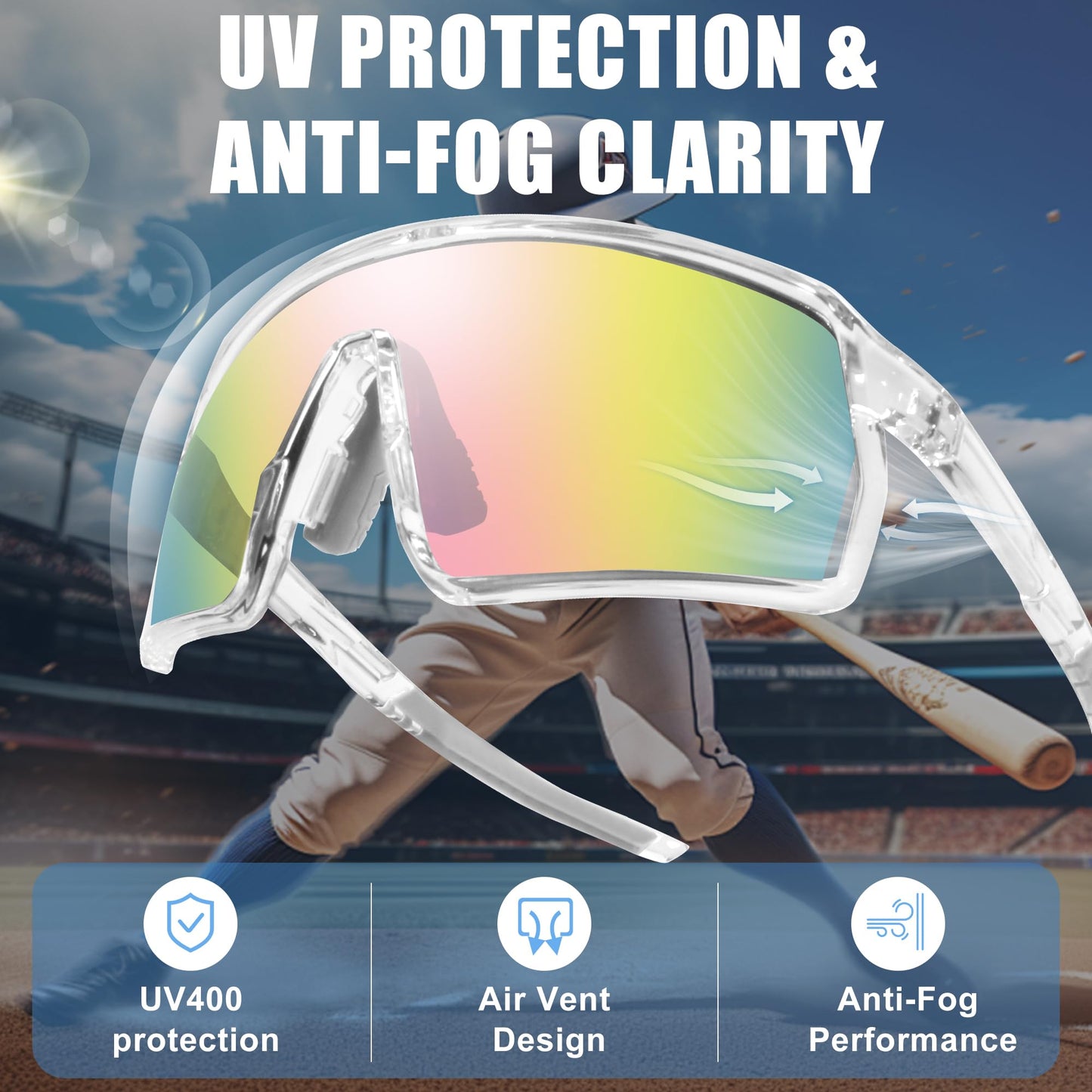 eyeezi Polarized Sports Sunglasses UV Protection Ventilation Design Outdoor Sports Running Cycling Baseball Glasses for Men Women