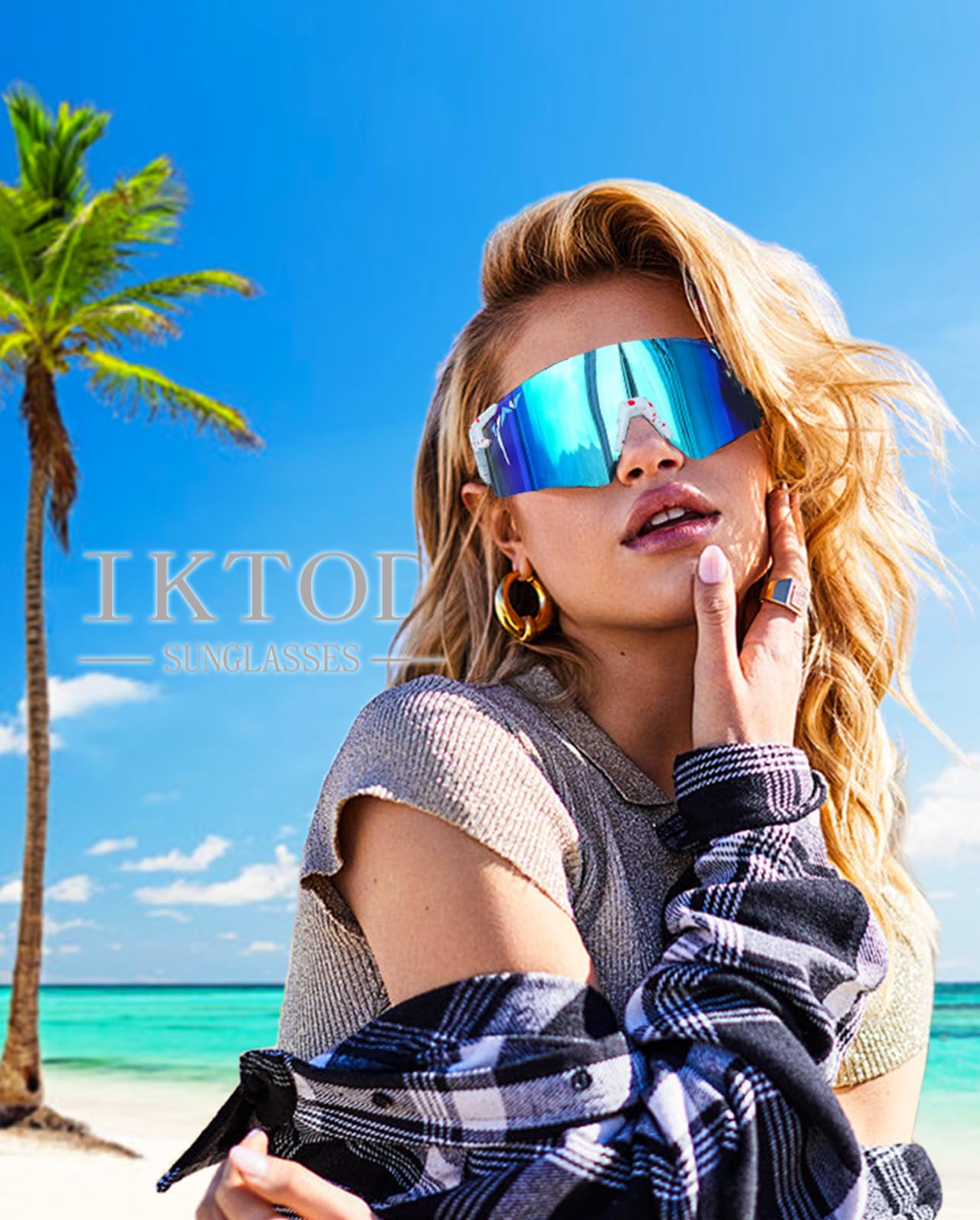 IKTOD Sports Pit Vpier Sunglasses Men Women Anti-UV Baseball Sunglasses Cycling Running Softball Glasses (White Frame Blue Lenses)