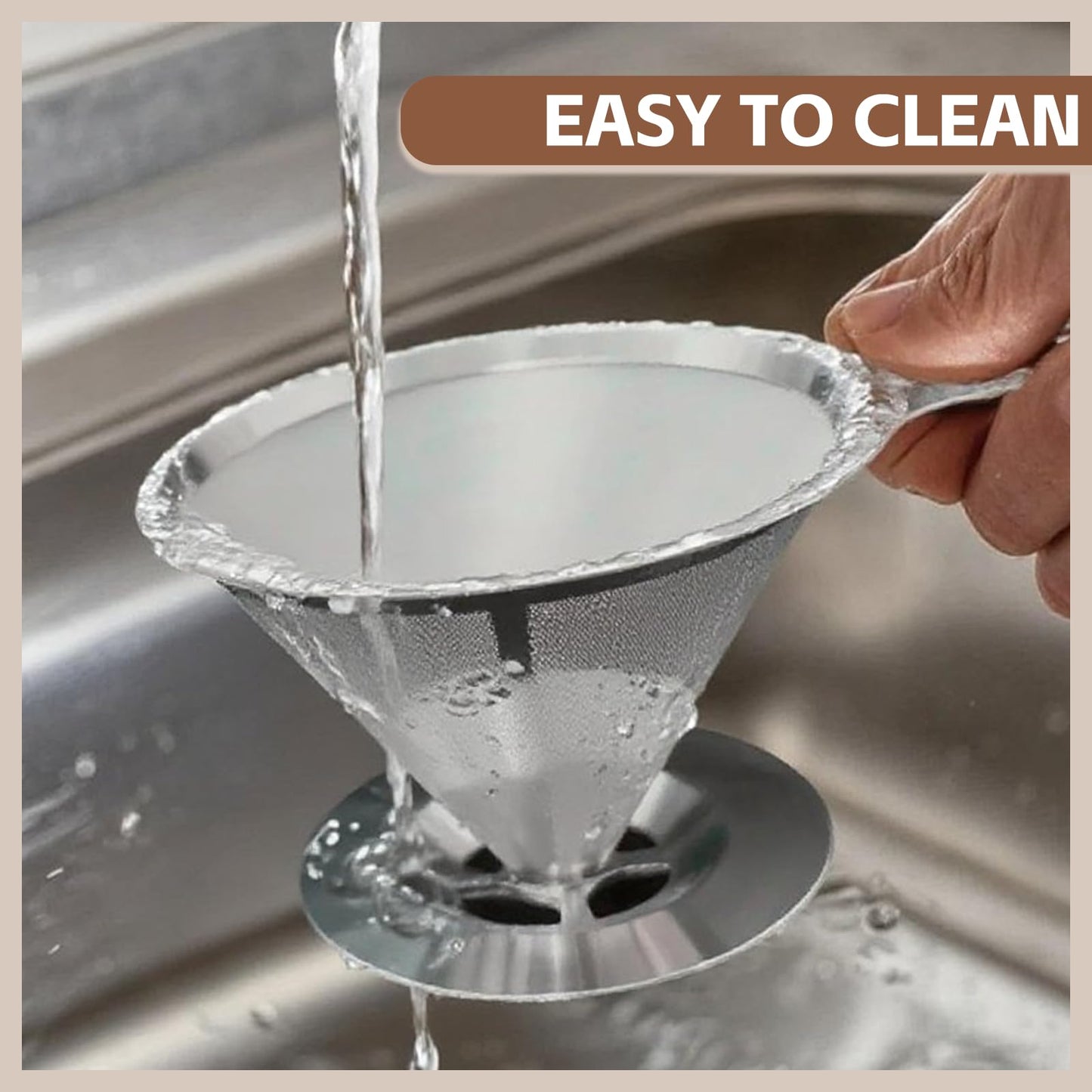 Pour Over Coffee Dripper Stainless Steel Coffee Filter Metal Cone Filter Extra Fine Wire Mesh Reusable Coffee Filter Coffee Maker (Silver, 1-2 Cups)