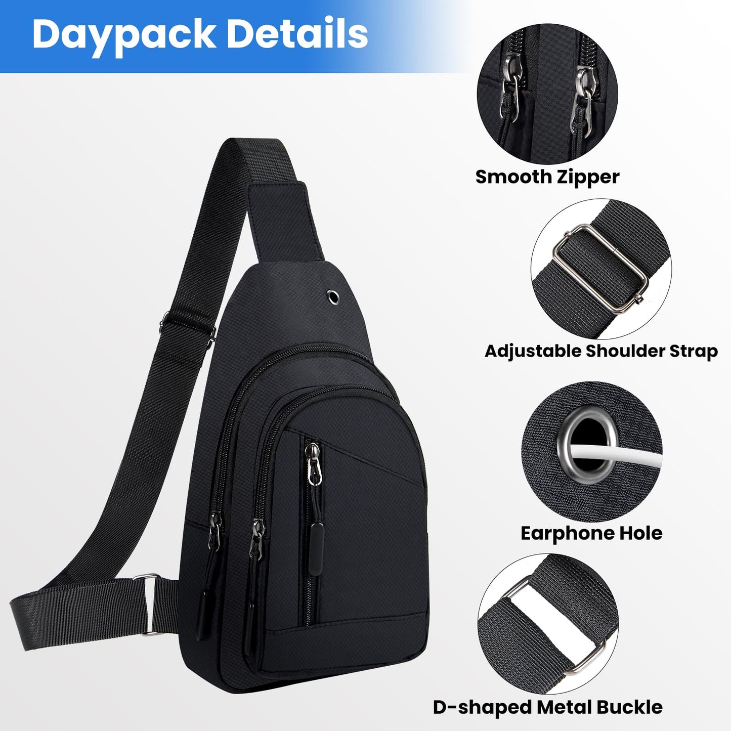 CisFyxia Crossbody Small Sling Bag for Women Men,Casual Lightweight Chest Pack Gym Athletic Backpack Multi Used Zipper Shoulder Daypack for Travel,Shopping,Hiking,Walking,Running,Biking,Black