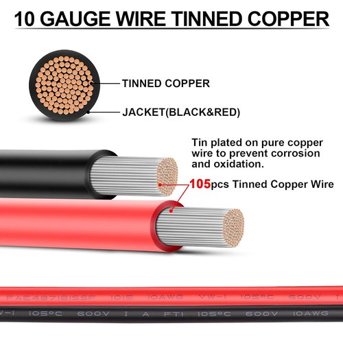 iGreely 10 Gauge Tinned Copper Wire - 30 FT Red & 30 FT Black for Solar Panel & Automotive Wiring