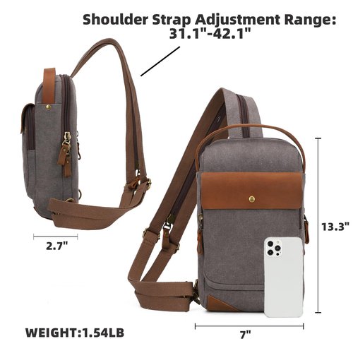 KL928 Canvas Sling Bag for Men Women, Casual Crossbody Backpack Travel Shoulder Daypacks Rucksack, Dark Grey