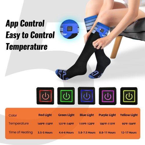 Heated Socks for Men & Women - APP-Controlled Electric Socks with 6000mAh Rechargeable Battery, 10s Fast Heating, 5-Temp Levels, Up to 17H Warmth, Washable Foot Warmers for Hunting, Hiking, Camping