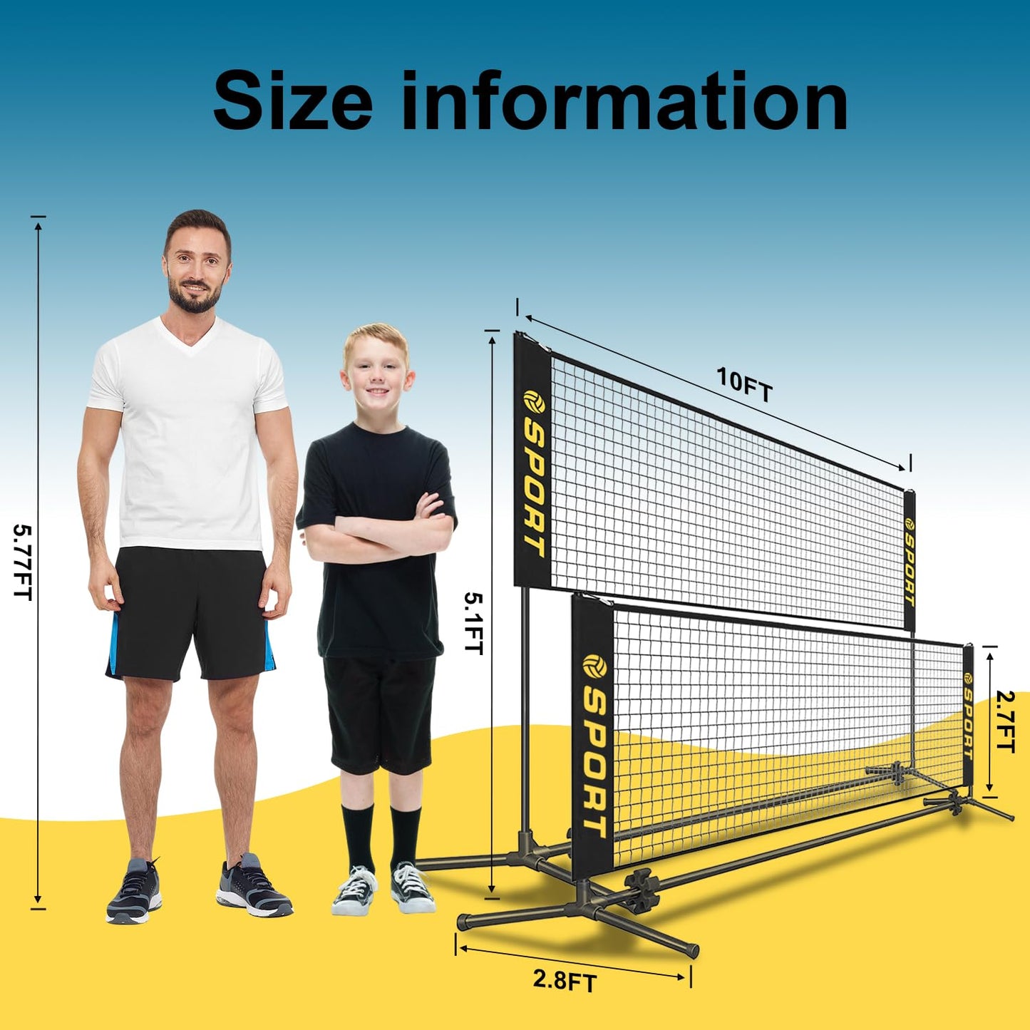 Furypiont 10 FT Mini Portable Volleyball Net Equipment Set with Rubber Volleyball,Pump and Potable Carry Bag.Adjustable Height 2.7FT-5.1FT for Tennis Net,Badminton Net,Soccer Net,Pickleball Net