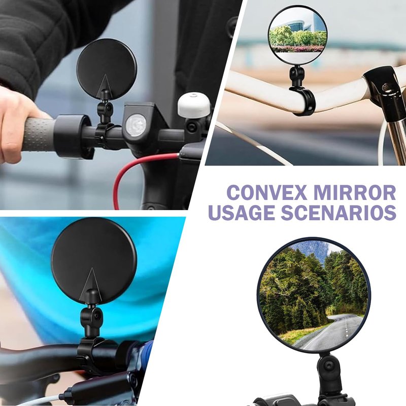Arwrilt 2 PCS Bike Mirror Handlebar Mount, Adjustable Rotatable Bike Rear View Mirror with HD Glass, Quick Install Bicycle Bar End Mirror, Safe Cycling Convex Mirror, for Mountain Road Bikes (Black)