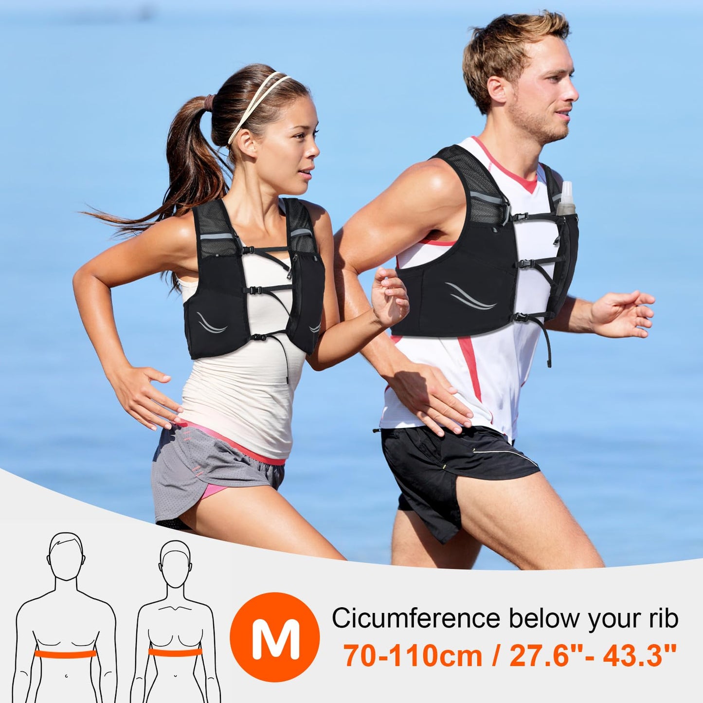 Outplea Lightweight Running Vest with 2pcs 500ml Water Bottle for Men Women, Reflective Water Vest Hydration Pack Hydropack for Hiking, M/L