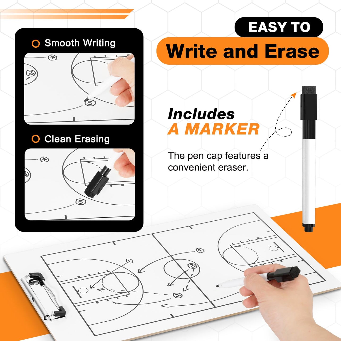 QUEENLINK Basketball Clipboard Dry Erase Double-Sided Coaching Board | Basketball Coaching Board, Dry Erase Clipboard, Double-Sided, Full Half Court, Coach Tactic, White Board for Coaches