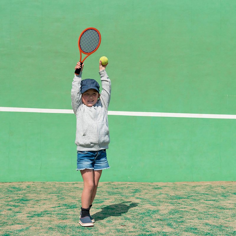 Crefotu Kid Tennis Racket Set for Toddler,Children,Sponge Handle, Includes 6 Badminton, 1 Tennis Ball, Bag and 2 Balls - Increase Children's Sports,Improve Tennis Skills (Grey Orange&Green)