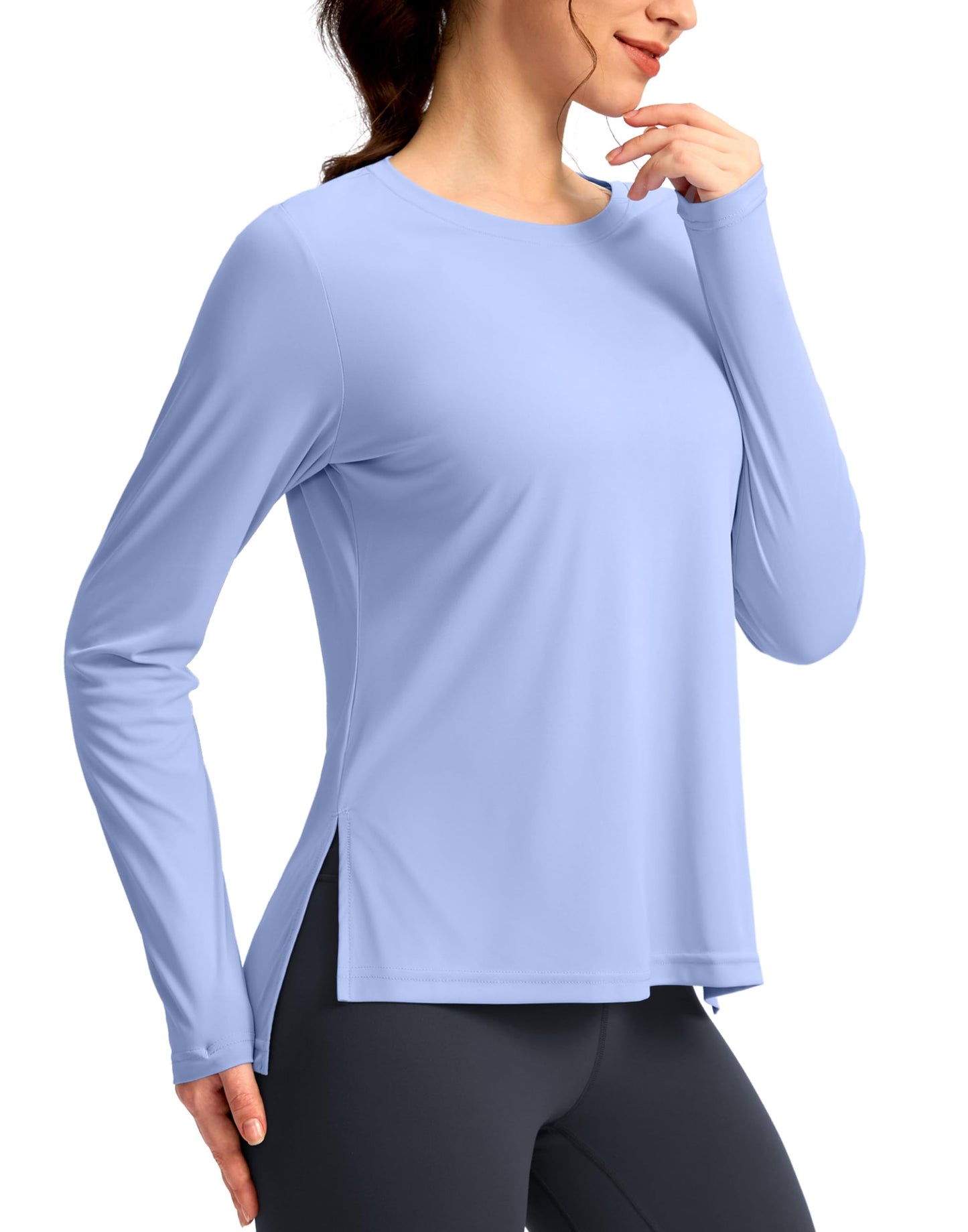 Soothfeel Women's Sun Shirts UPF 50+ Long Sleeve UV Protection Workout Hiking Tops Lightweight Quick Dry SPF Outdoor Shirt Snow_Blue XL