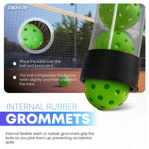 ENDUOR Collapsible Pickleball Pickup Tube for Pickleballs - Holds 17 Balls, Portable Pickleball Retriever Tool