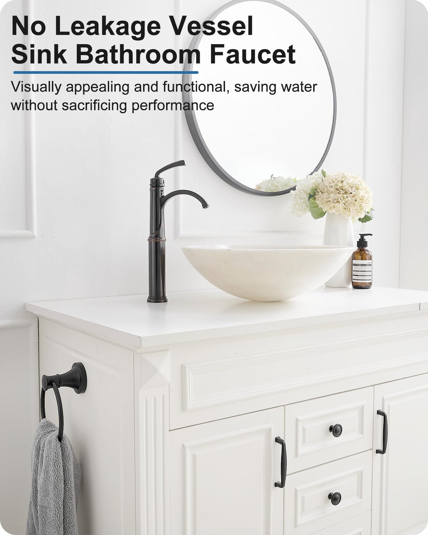 HEYMYTAP Vessel Sink Faucet, Oil Rubbed Bronze Waterfall Bathroom Sink Faucets, Brass Tall Bathroom Faucet Vanity Faucet 1 Hole Restroom Faucet Single Handle with Pop-up Drain Supply Hose