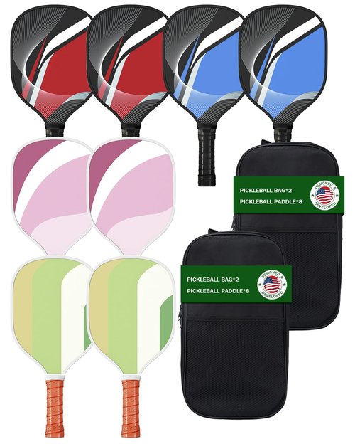 8 Pcs Pickleball Paddles Set of 8 with 2 Carry Bags | 9-Ply Poplar & Carbon Fiber Composite USAPA Approved Paddles | Ideal for Family, Club, Training & Gifts