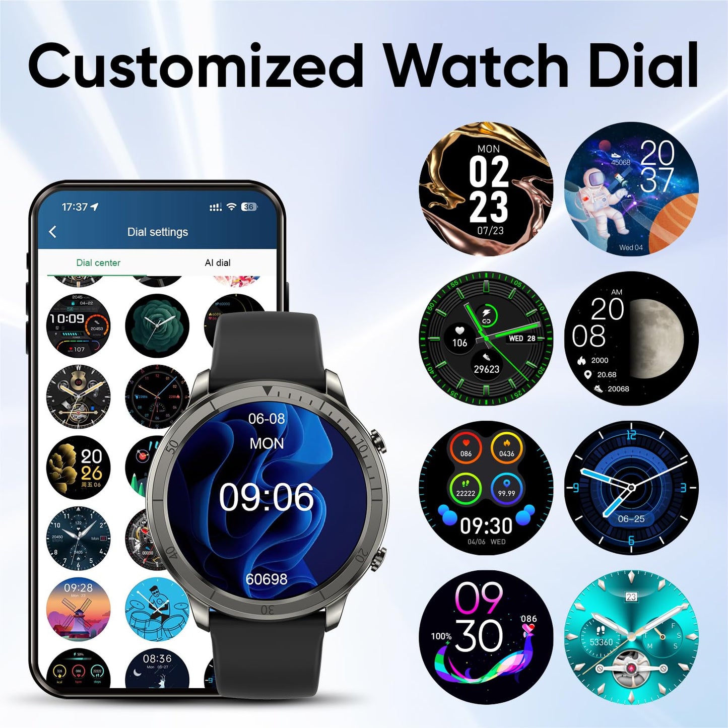 BENIO Smart Watch, Health Fitness Tracker Watch for Men Women IP68 Waterproof, Multi-Sport Mode Activity Tracker, Heart Rate/SpO2/Sleep/Stress Pedometer Step Calorie Counter for Android & iPhone,Black