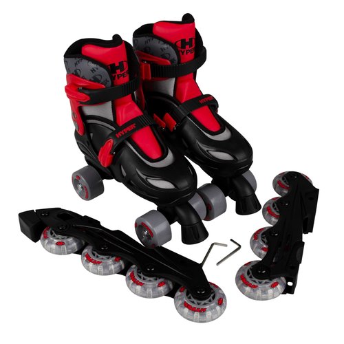 Hyper Youth Boys 2-in-1 Adjustable Roller Skates – Red/Grey, Convert Between Inline & Quad for Versatile Fun, Easy Push-Button Fit Adjustment, Durable Construction, Smooth Rolling Wheels & Dual Brakes