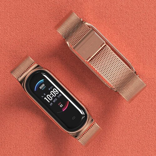 MIJOBS Metal Replacement Strap for Amazfit Band 5 - Compatible with Amazfit 5 Fitness Tracker (Milan, Rose Gold)