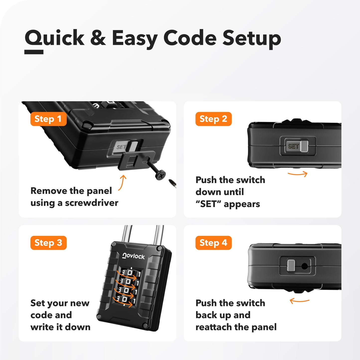 2.76 in Long Shackle Combination Lock | 4-Digit Padlock for Gym Locker, Cabinets, Toolboxes, Gates, Fences, Sheds | 1-Pack, Black