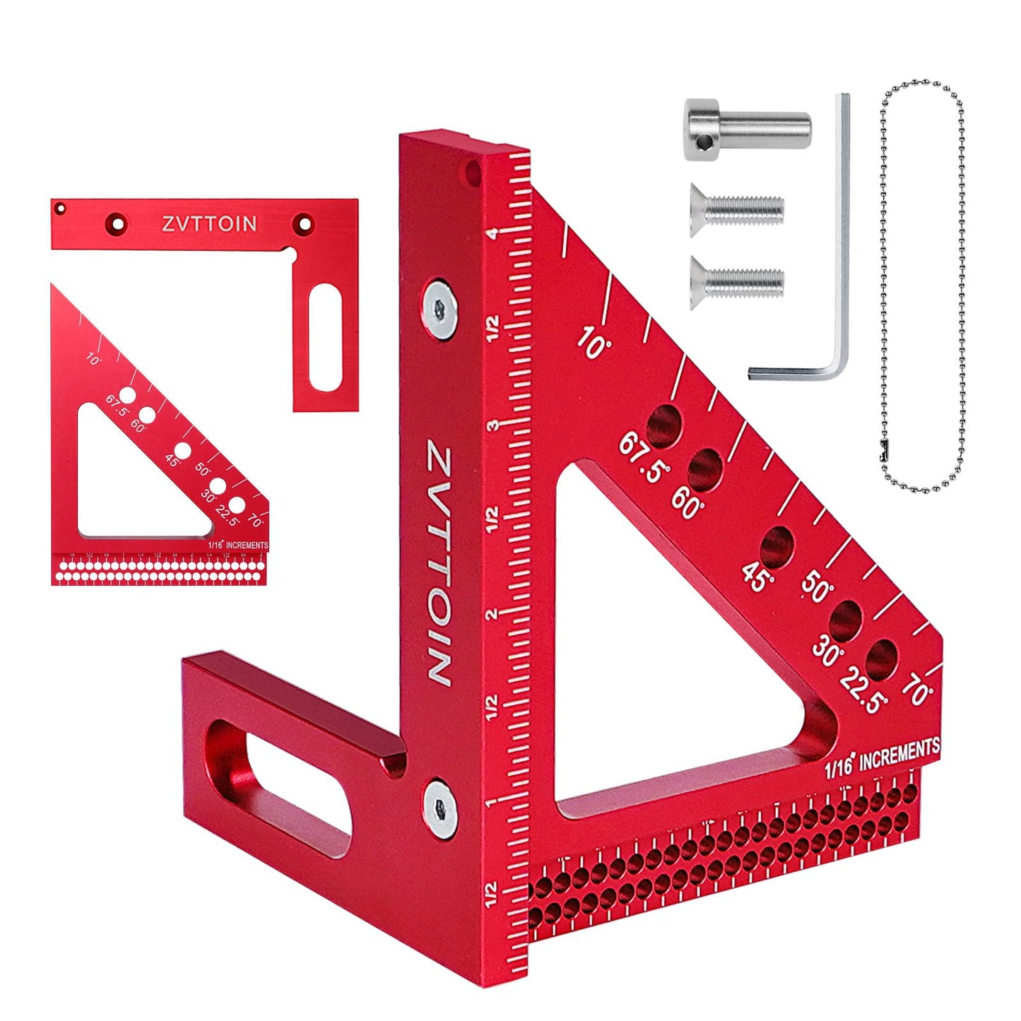 3D Multi-Angle Measuring Ruler, 0°-90° Aluminum Alloy Measuring Ruler, Woodworking Square Measuring Tool (4.40 inch, red)
