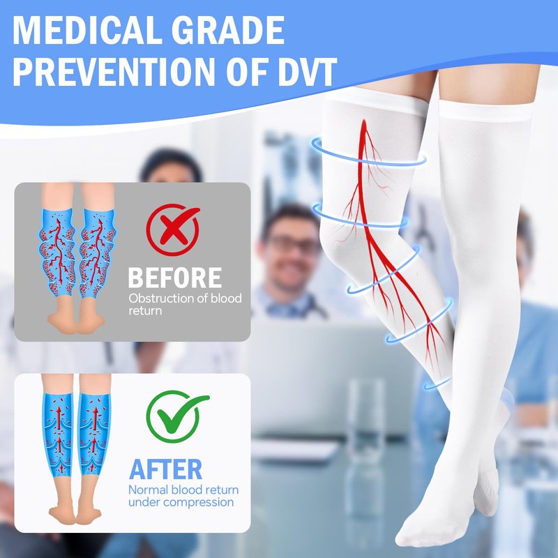 BOCOSO Anti Embolism Compression Stockings 15-20 mmHg Graduated Medical Support Stocking 1 Pair, Thigh High Ted Hose with Silicone Band Women & Men for Swollen, Flight, Recovery, Training.