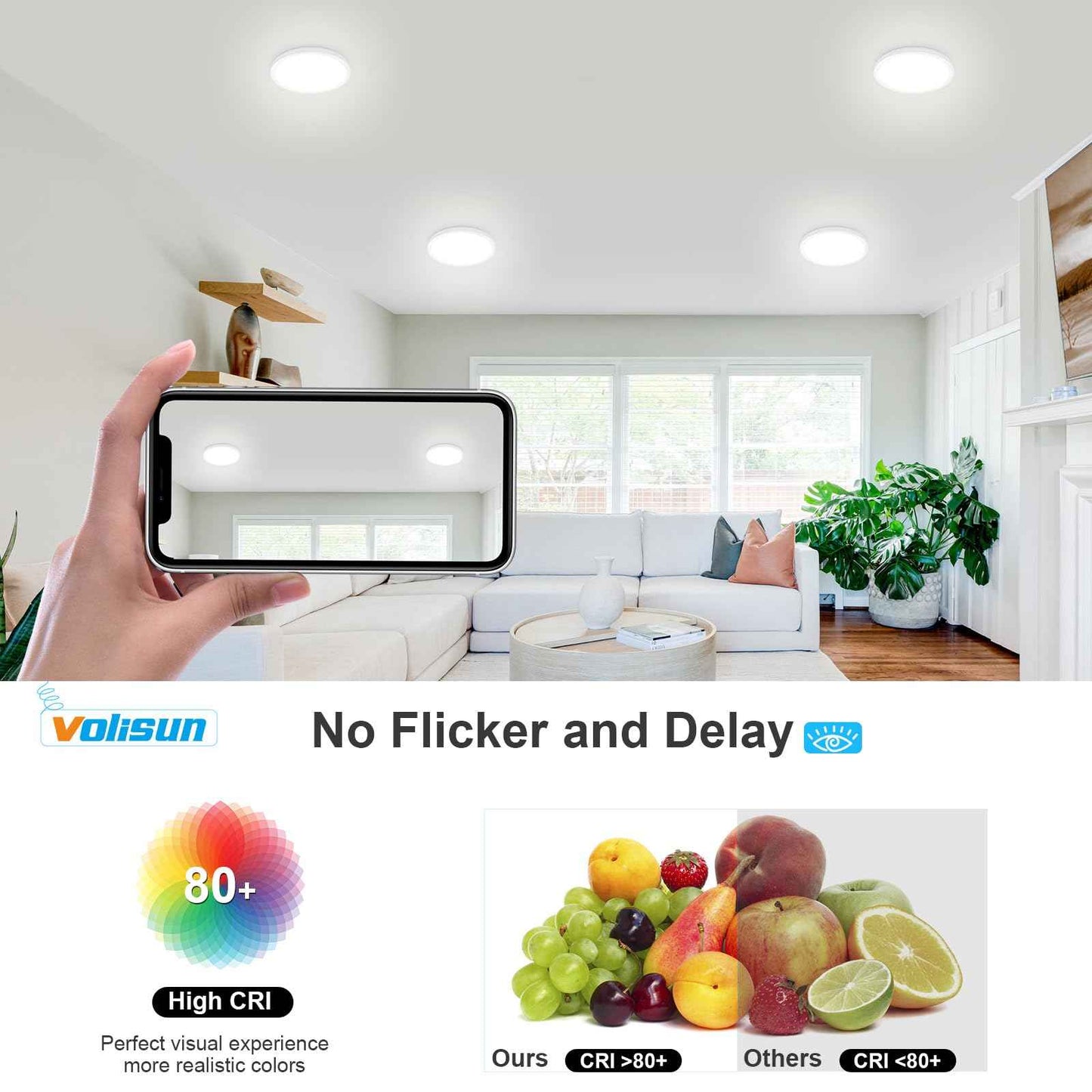 VOLISUN 2Pack 5CCT LED Flush Mount Ceiling Light, 7 inch Dimmable Ultra-Thin LED Ceiling Light Fixture, 3000K-6500K Selectable, 15W LED Ceiling Lights for Bedroom, Kitchen, Closet and Hallway (White)