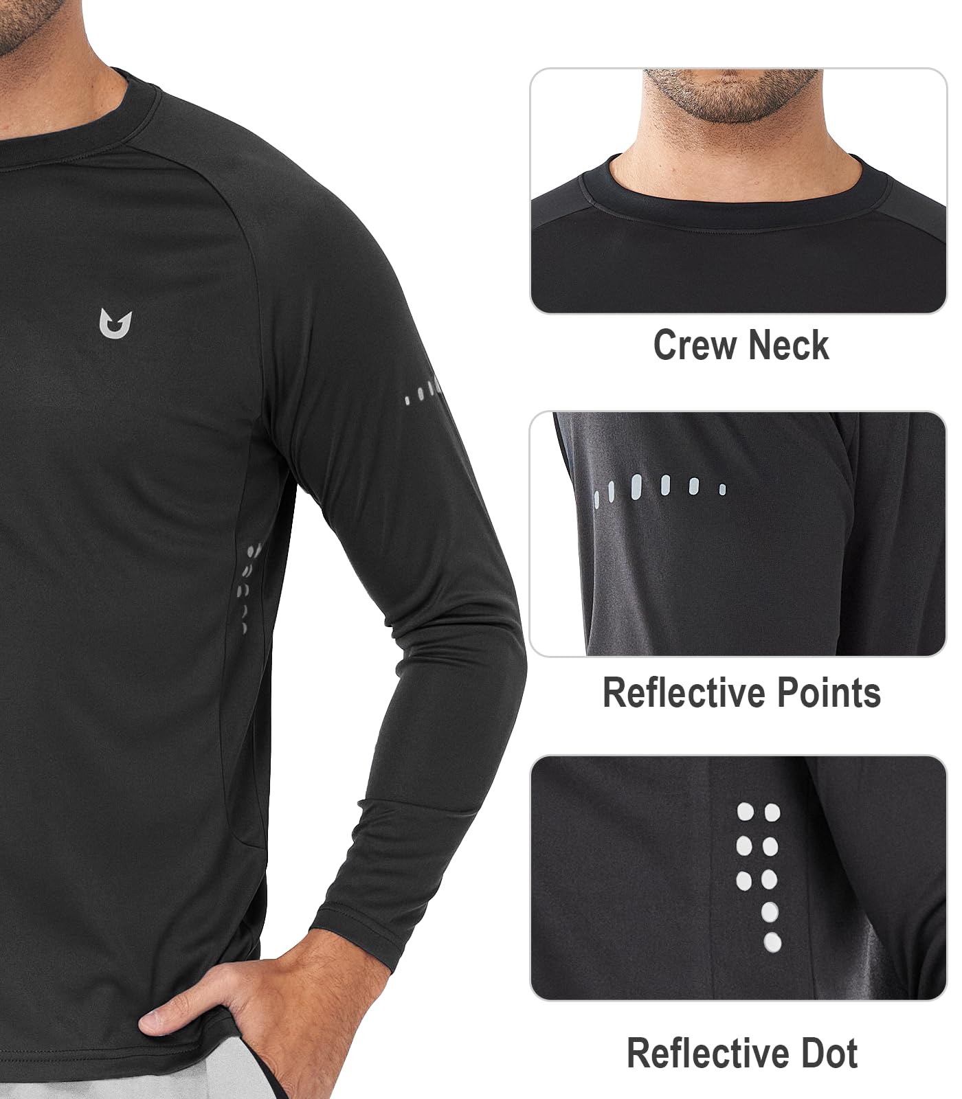 NORTHYARD Men's Sun Protection Shirts UPF 50+ Long Sleeve Swim Rash Guard Shirt Running Workout Athletic Hiking UV Fishing Black XL