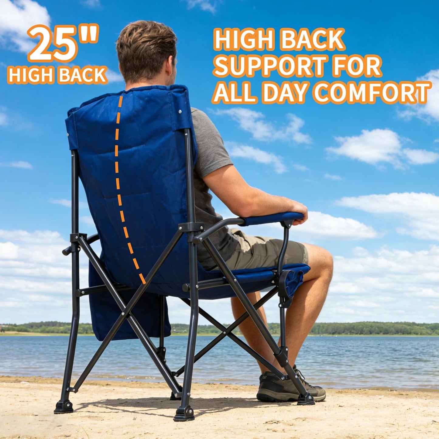 Romswi Heavy Duty Folding Camping Chairs - 500 LBS Capacity, Oversized with Cup Holder & Side Pocket | 2 Pack