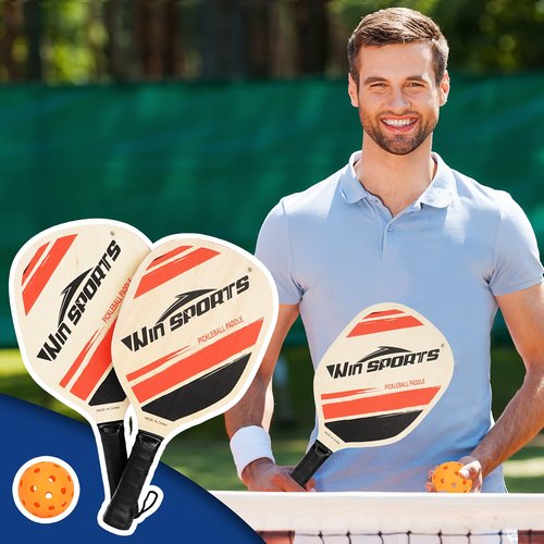 Wooden Pickleball Paddles Set 2 - Win SPORTS Beginner Racket,Pickle Ball Paddles with 2 Paddles,4 Balls and 1 Carry Bag,Durable and Classic (Wooden Version)