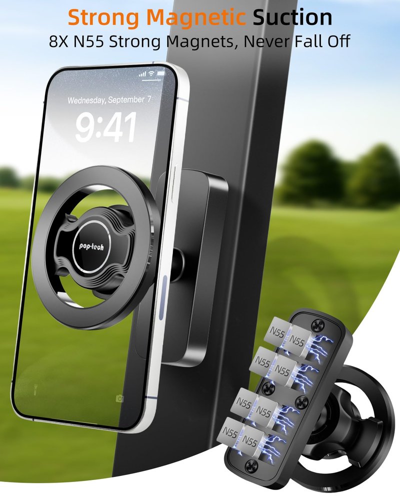 pop-tech Magnetic Golf Cart Phone Holder for MagSafe iPhone 17 Pro Max 16 15 14 13 12 Fits EZGO, Club Car, Yamaha, Icon, Golf Cart Accessories Essential Gift for Men Women Dad