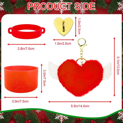 8 Pcs Red Cup Accessories Set for Stanley 30OZ & 40OZ Tumbler with Handle, Red Silicone Boot Water Bottle Handle Strap 2Pcs Straw Covers Heart Charm&Pom-Pom Charm for Stanley Cup