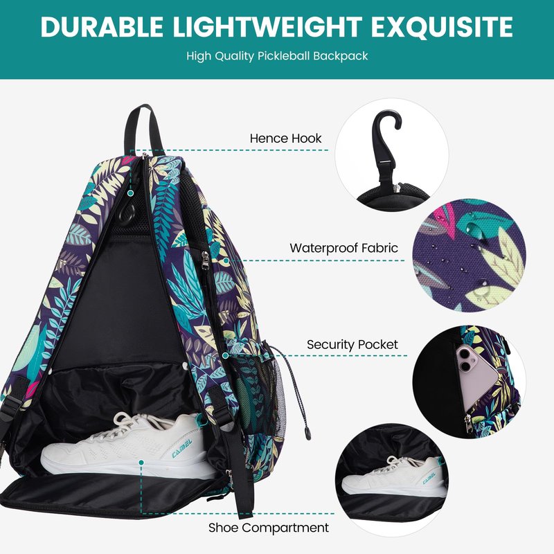 Sucipi Pickleball Bag - Men's -Women's Pickleball Backpack, Adjustable Sling Bag w/Fence Hook/Large Capacity/Safety Pocket-Pink