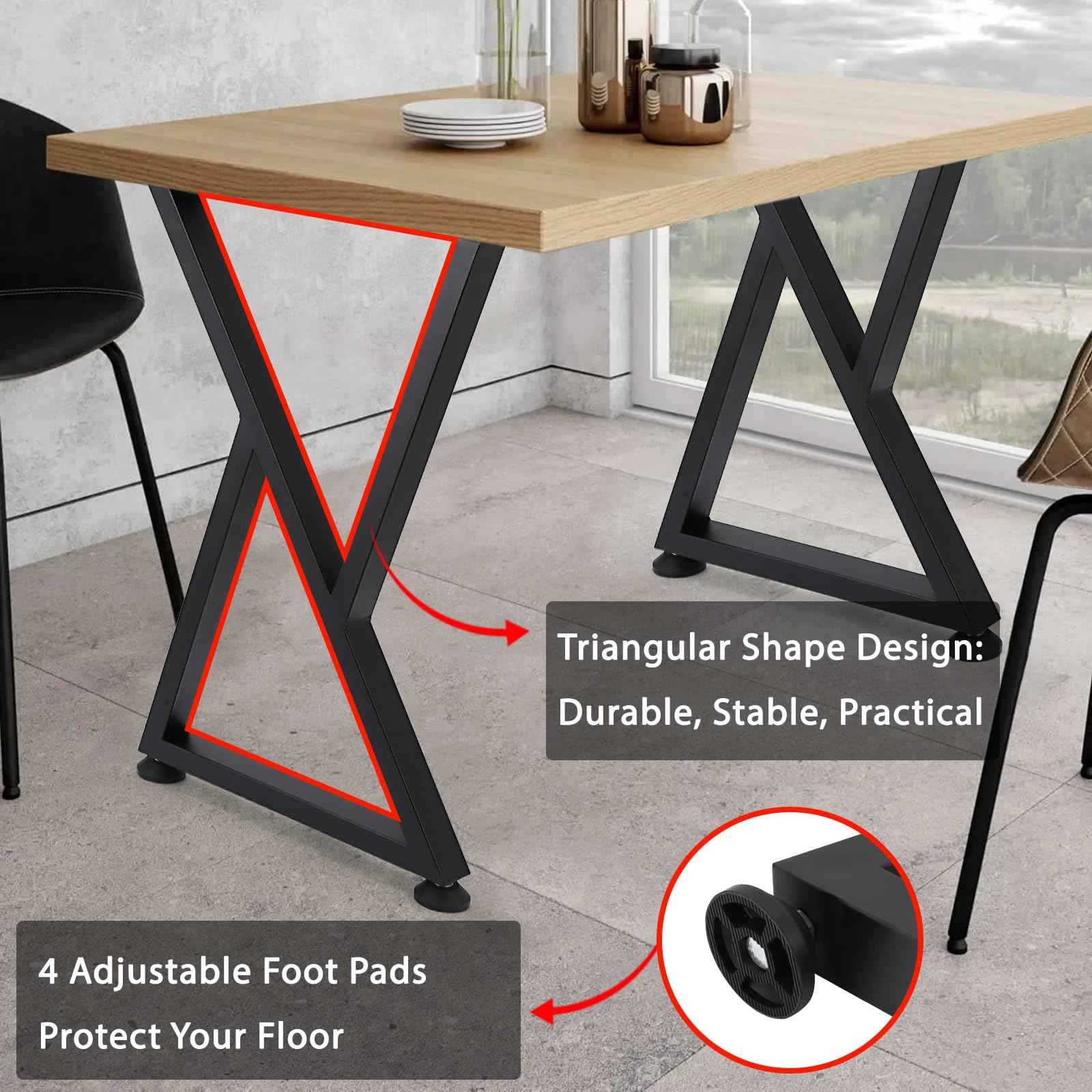 GarveeTech Metal Table Legs 28 in H×18 in W - Heavy Duty, Modern Design, Ideal for DIY Projects, Desk Legs - X-Shape Metal Coffee Table Legs, Black Finish