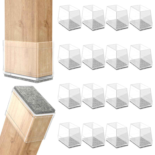 Rectangle Chair Leg Protectors for Hardwood Floors,16 PCS Silicone Covers to Protect Wood Tile Floors Felt Pads Furniture Leg Caps Reduce Noise. Easy to Move.(Clear,0.75 x 1.25 Inch,Rectangular)