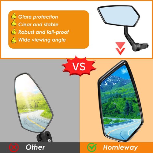 Homieway Bike Mirror, Blue Light Glass Lens Bicycle Mirror for Handlebar, HD Anti-scratch Adjustable Bar End Rear View Mirror for E-bike, Mountain Bike, City Bikes & Scooter (Left 0.59-0.78")