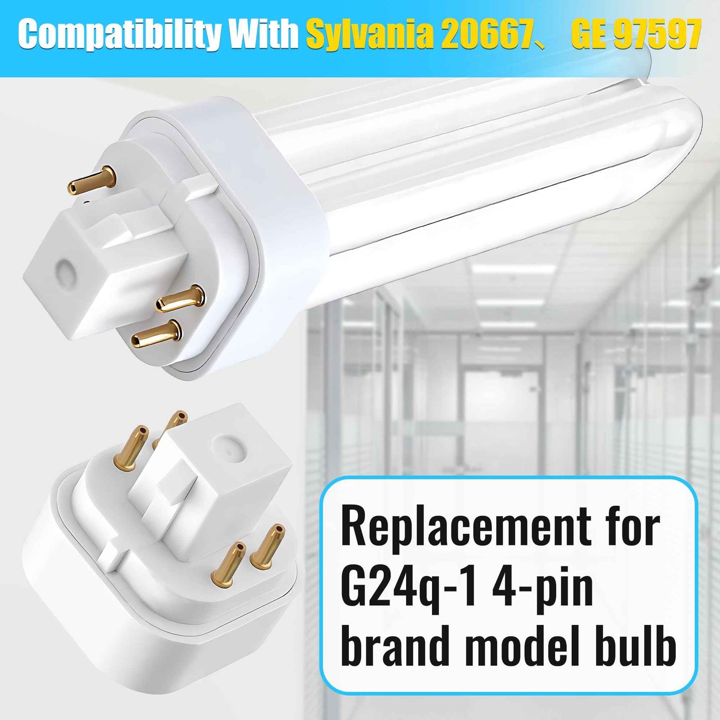Saillong 8 Pack PLC-13W 4 Pin G24q-1, 4100K White Dimmable Compact Fluorescent Light Bulb, Double Tube, Compatible with Sylvania 20667, GE 97597