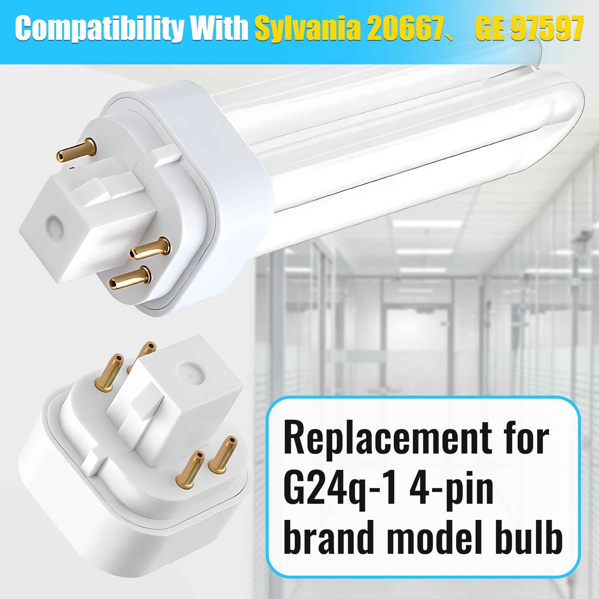 Saillong 8 Pack PLC-13W 4 Pin G24q-1, 4100K White Dimmable Compact Fluorescent Light Bulb, Double Tube, Compatible with Sylvania 20667, GE 97597