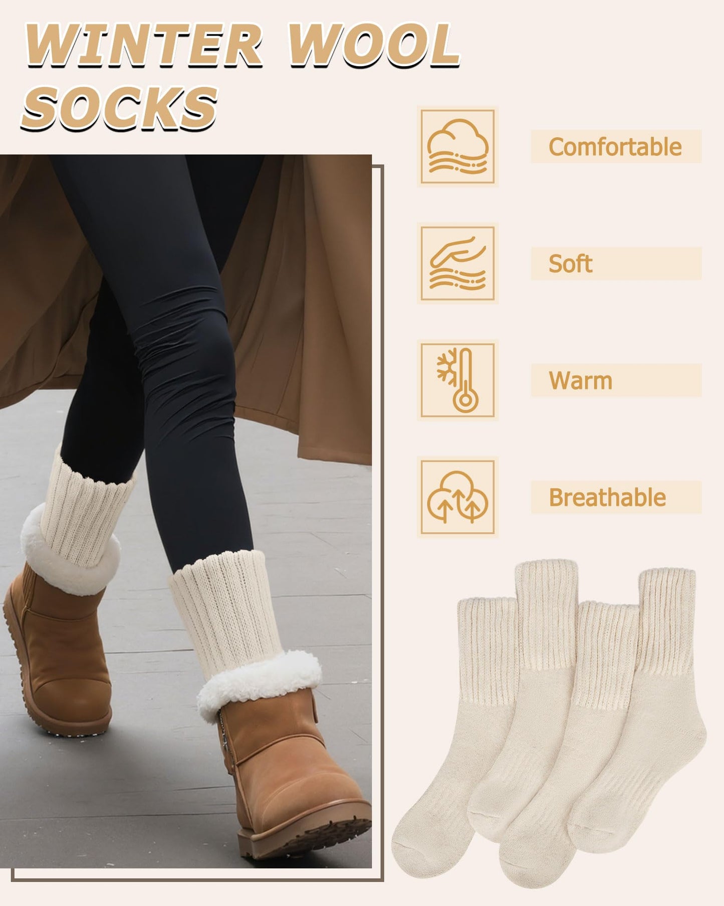 Senker Fashion Boot Socks for Women, Thick Wool Winter Warm Thermal Sock for Hiking Christmas Stockings Stuffers Gifts