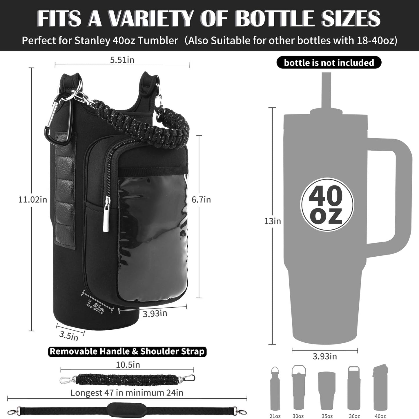 Magnetic Gym Bag for Men, Water Bottle Carrier Holder with Strap, Phone Pockets for Stanley Cup 40 oz Tumbler, Small Bag Gym Accessories for Women with N52 Super Magnet(Black)