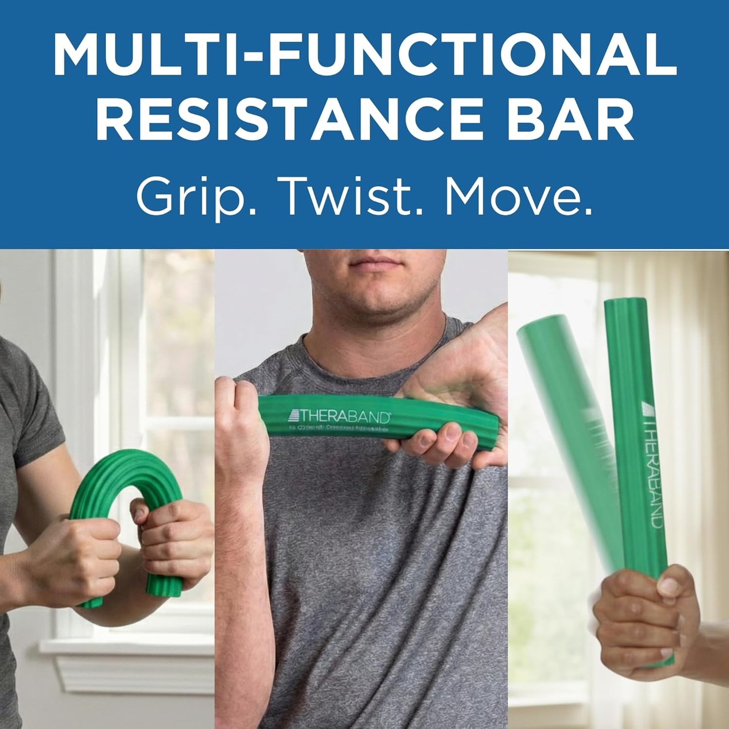 TheraBand FlexBar Resistance Bar - Medium Green Flex Therapy Tool for Wrist & Forearm Exercises