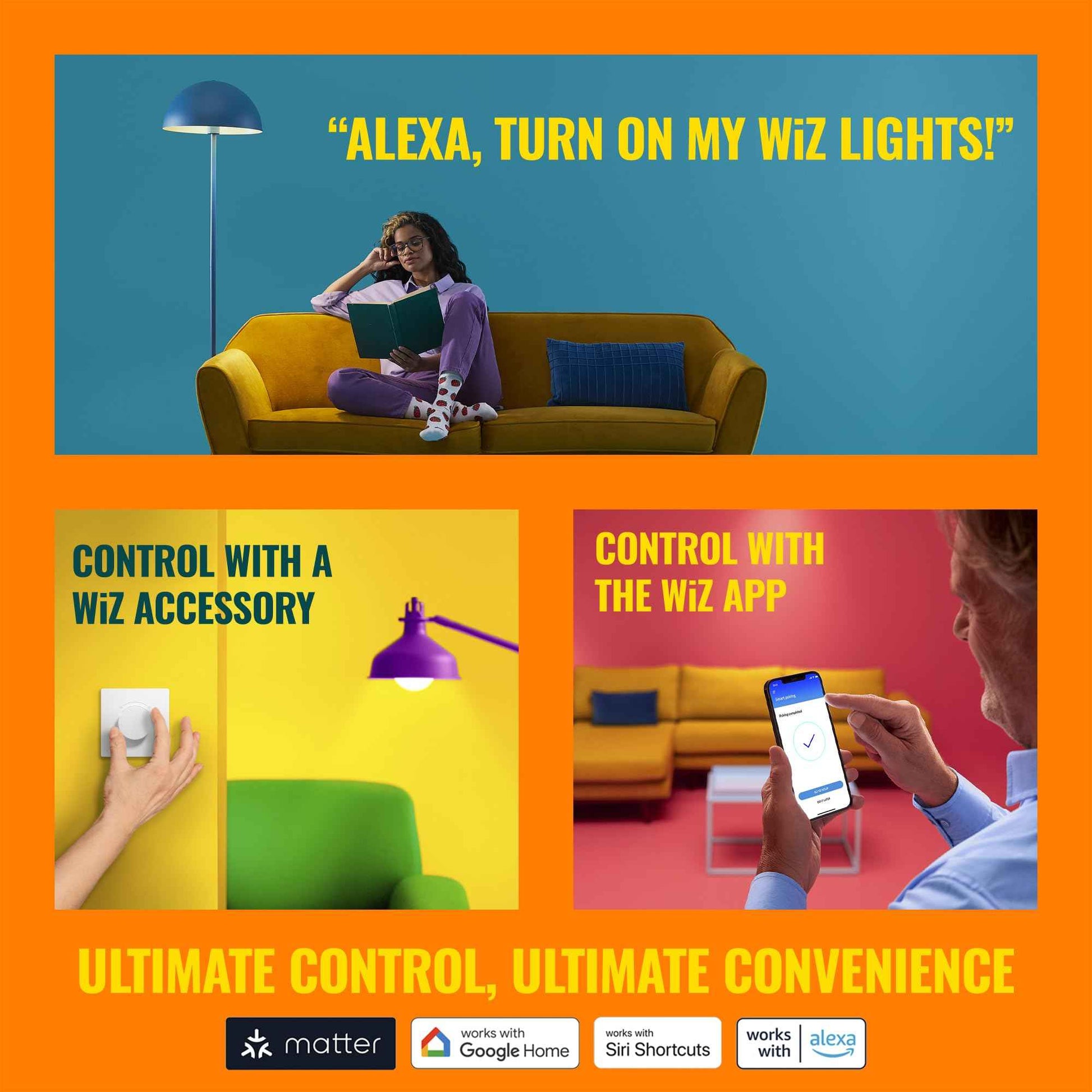 WiZ Connected 100W A19 LED Smart Light Bulbs Color - Connects to Your Wi-Fi - E26 Smart Bulb - Control with Voice or App + Activate with Motion - Matter Compatible