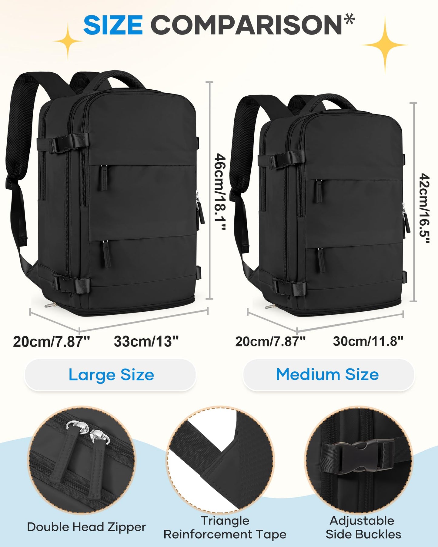 coofay Large Black Travel Backpack For Women Men Airline Approved Carry On Backpack Flight Approved Waterproof Sports Luggage Backpacks Casual Daypack Small Hiking Backpacks