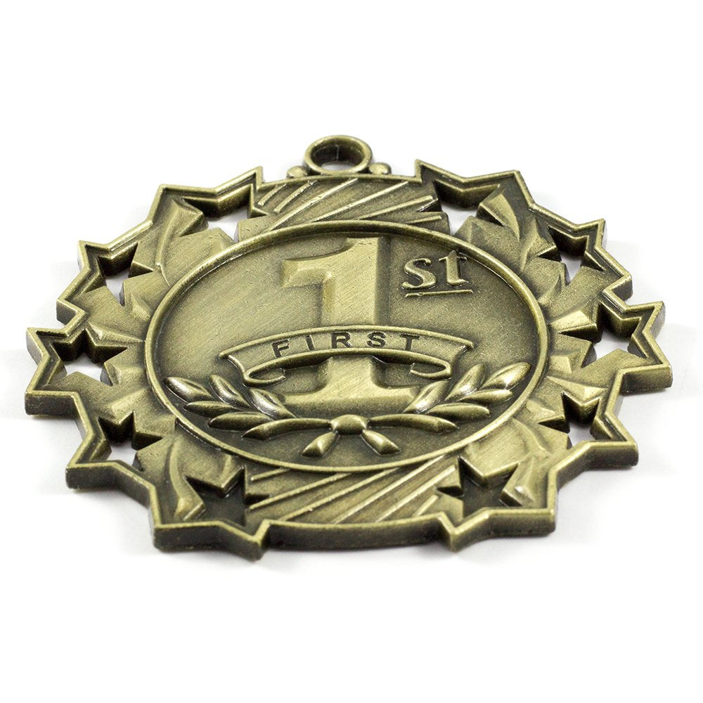 All Quality 1st 2nd 3rd Place Ten Star Award Medals - 3 Piece Set (Gold, Silver, Bronze) Includes Neck Ribbon (1 Pack)
