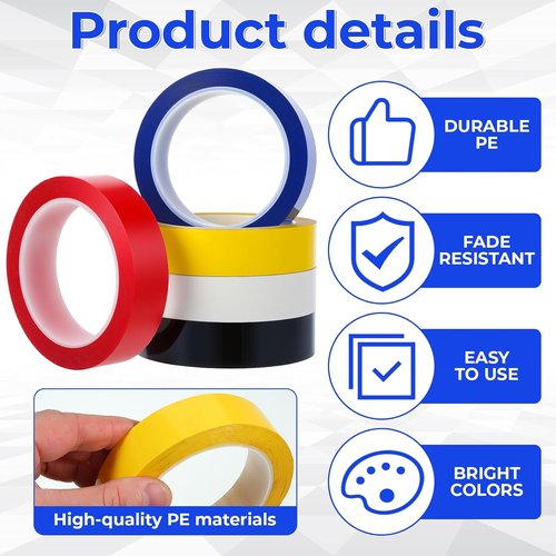 Floor Marking Tape - 5 Rolls, 1 Inch x 72 Yards | Durable Court Tape for Gym & Classroom Use