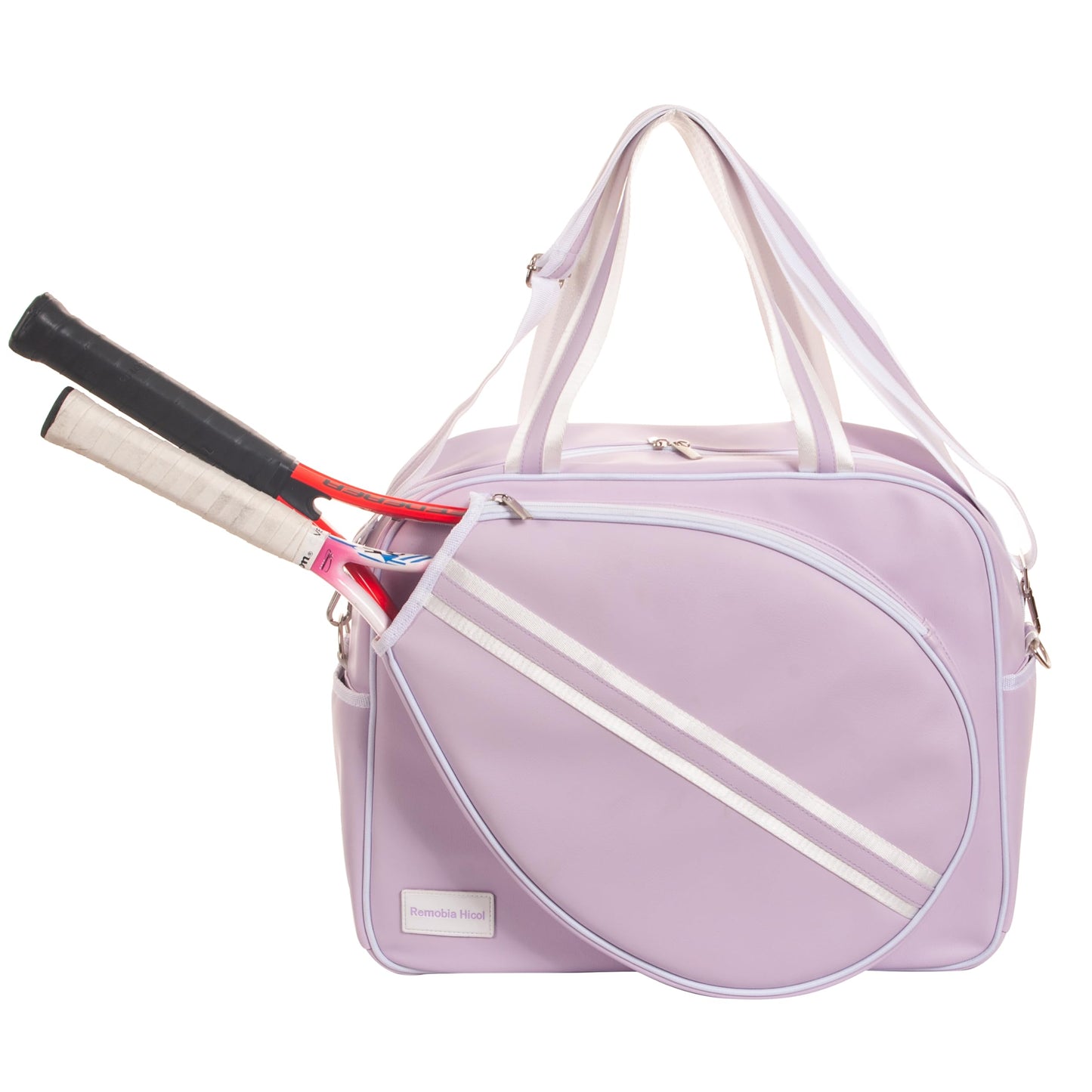 Remobia Hicol Purple PU Leather Women Large Sports Handbag Tennis Racket Shoulder Bag Tennis Tote Bag for 2 Rackets, with Water Bottle Holder