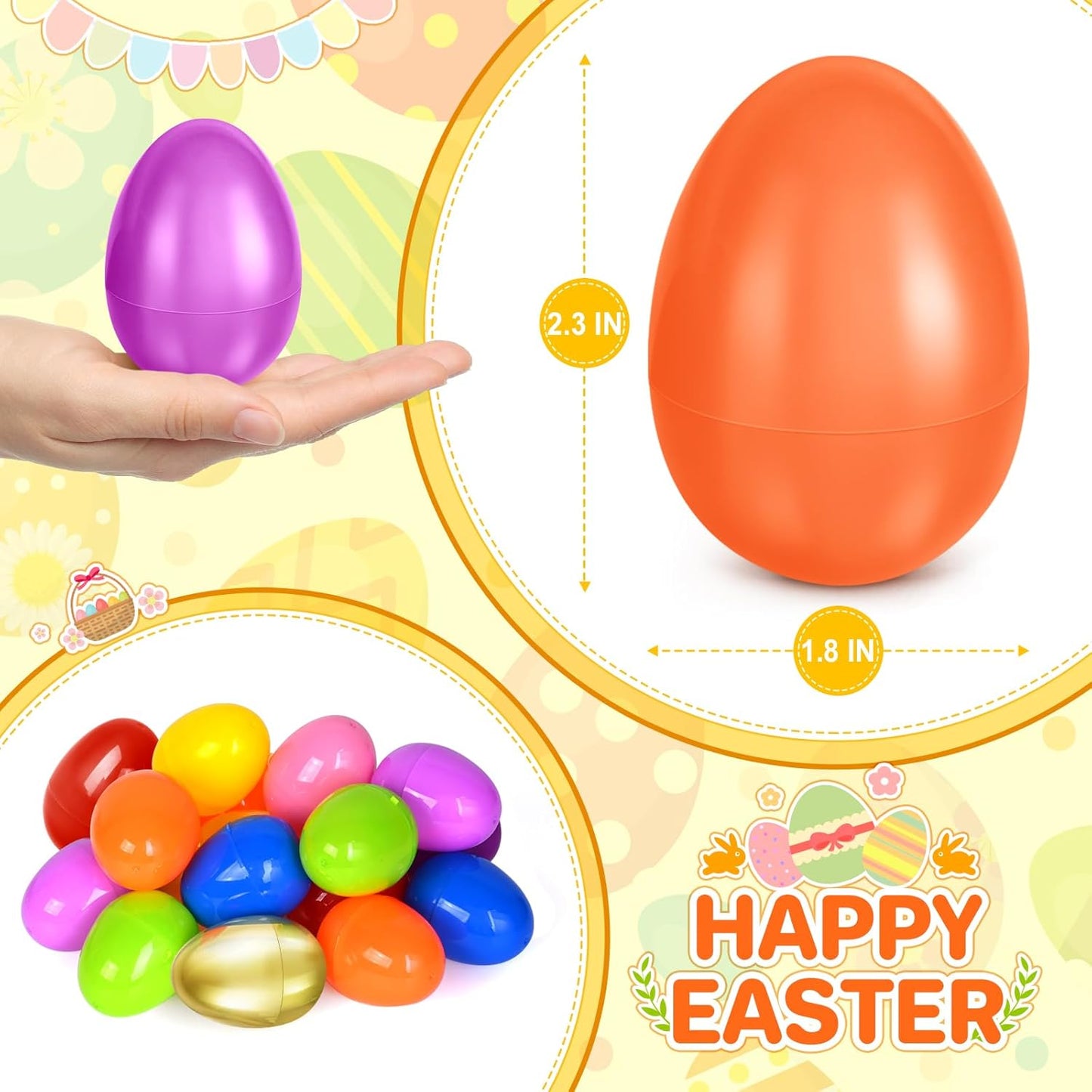 SpringFlower 60 Pcs Colorful Unfilled Easter Eggs - 2.3” Plastic Eggs with 1 Golden Egg for Candy & Treats