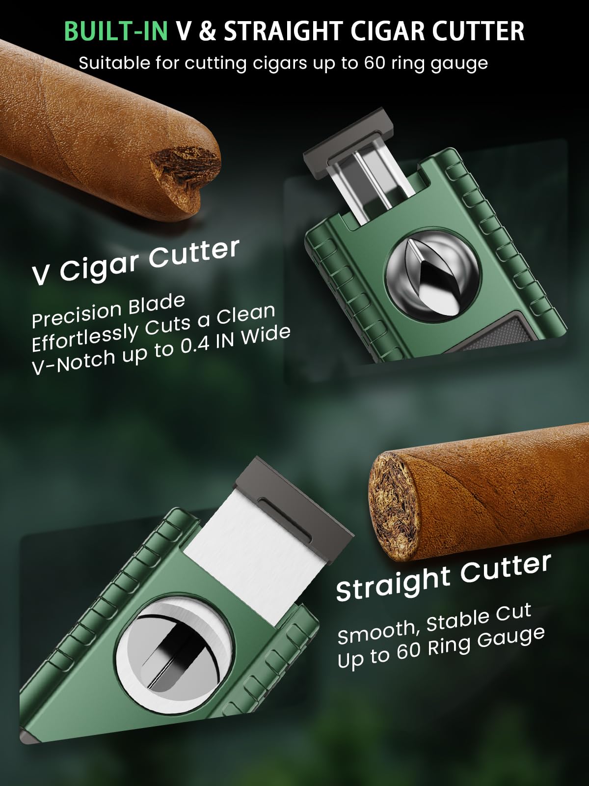 6-in-1 Torch Cigar Lighter with Triple Jet Flame, Dual Cigar Cutter, Punch, Draw Enhancer, Holder, Refillable Butane Lighter with Gift Box, Cool Lighters Cigar Accessories for Smoking, Travel, Candles