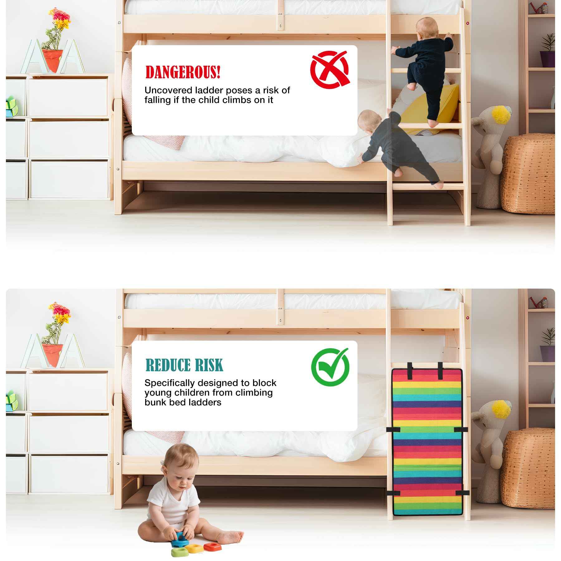 Vizava Bunk Bed Ladder Cover Safety Non-Toxic,Odorless 31x15in Bunk Bed Ladder Guard Pads for Kids Protector to Prevent Climbing Ladder Also Fit for Attic Stairs,Swimming Pool & Playground Ladder