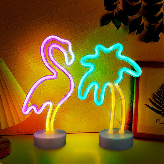 UrsaMajor 2 Pack Neon Signs, Pink Flamingo & Neon Palm Tree, USB/Battery Powered, Energy Efficient, Decor Lights for Girls Bedroom, Party, Dining Tables, Office desk, Valentine Gifts
