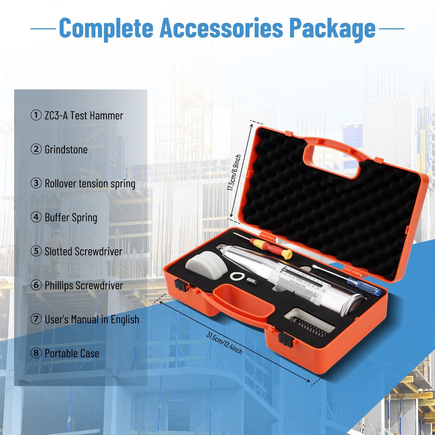 eLabPal Concrete Rebound Hammer, Concrete Hammer Tester, 10-60Mpa (1450-8702psi), Concrete Tester Portable Resiliometer Test Meter Tool, Type N