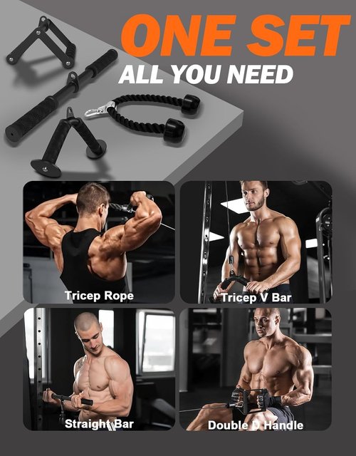 Fitarc Cable Machine Attachment Set - LAT Pulldown Attachments with Non-Slip Grips | Black for Home & Gym Workouts
